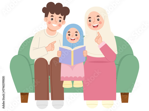 Illustration of Muslim  Reading Book Together