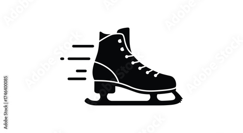Classic black ice skate silhouette with motion lines symbolizing speed and winter sport activity silhouette