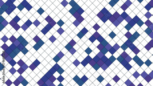 Abstract geometric pattern with blue and purple squares on white background