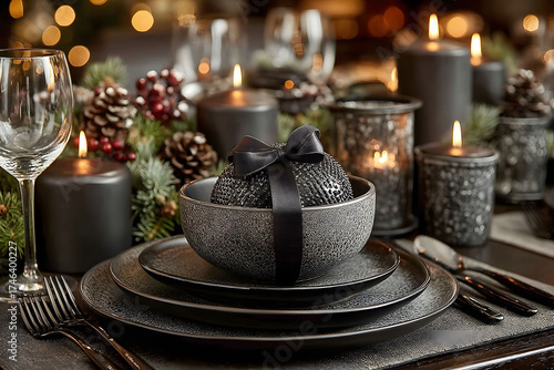 Elegant Holiday Table Setting with Candles and Festive Decor for Christmas Dinner