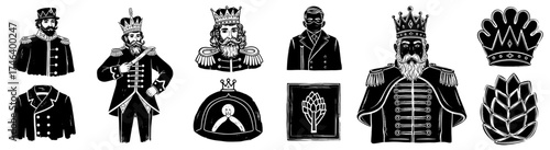 Regal Personages and Emblems in Black and White Silhouette: A Collection of Kings, Coats, and Heraldic Symbols for Creative Illustration, Fantasy Storytelling, and Historical Design, for Business, and