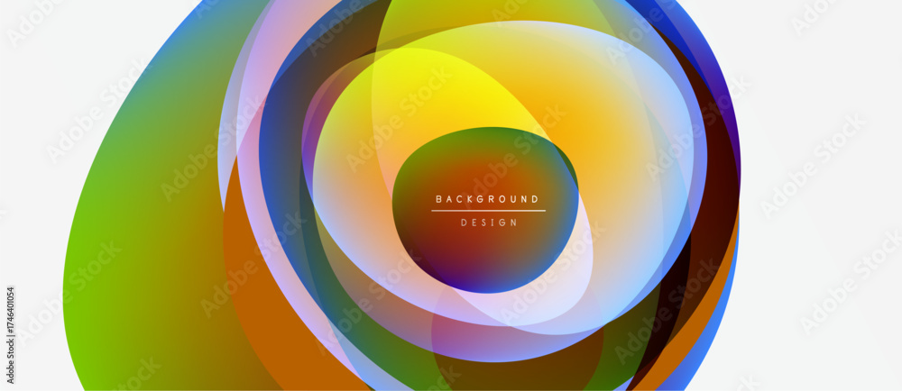 Fototapeta premium Abstract colorful circles overlap, creating dynamic visual effect. Gradient hues blend smoothly, forming modern background design.