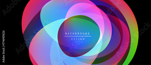 Abstract colorful circles overlap creating vibrant background design. Gradient hues blend smoothly, offering modern aesthetic.