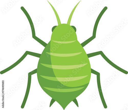 This cartoon image shows a bright green aphid with long legs and antennae
