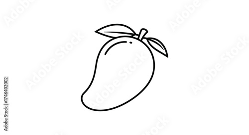 Simple line art mango fruit with leaves icon isolated on for creative design silhouette