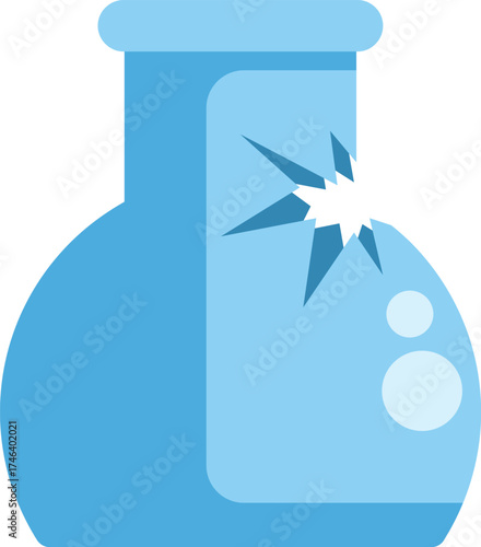 Blue chemistry lab flask experiencing a breakage accident
