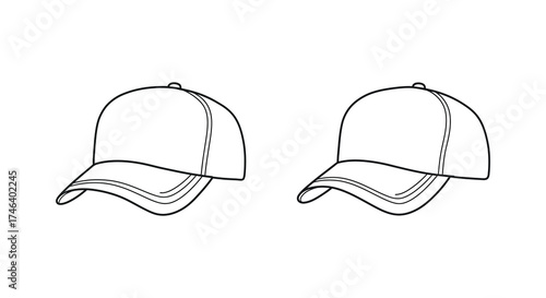 Hand drawn sketch of two baseball caps side by side capturing classic headwear style silhouette