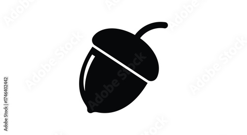 Stylized black acorn icon simple hand drawn nature element symbol isolated organic food seed silhouette silhouette