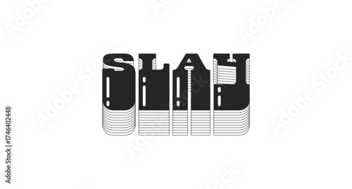 Slay bold black viral internet slang typography. Gen z reaction in communication. Impressive outstanding lingo. Monochrome 80s synthwave buzz word with layered shadow. Pop culture. Danfo font used