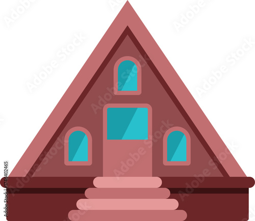 A frame building with porch and stairs featuring teal windows in flat design style isolated on white background