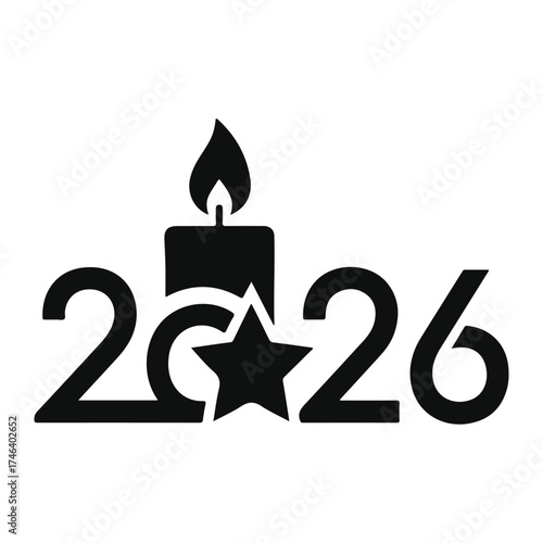 New year 2026 celebration with candle and star graphic