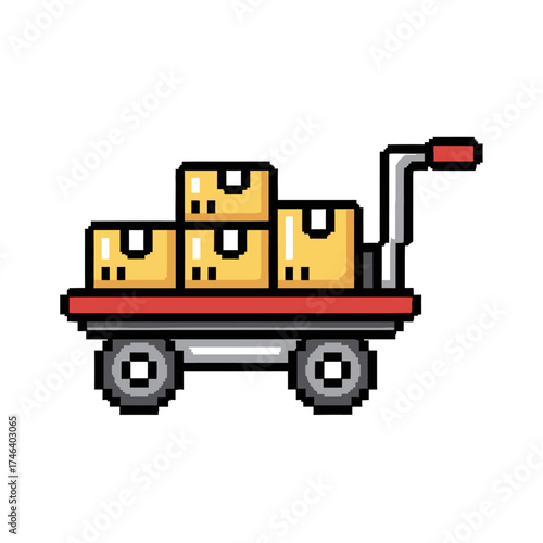 Pixel Art Hand Truck with Boxes for Delivery.