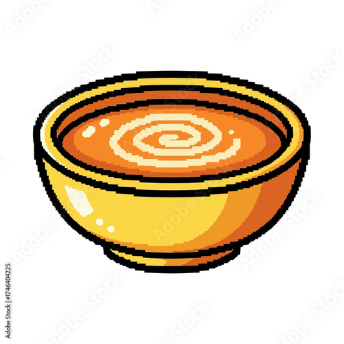Pixel Art Bowl of Creamy Orange Soup with Swirl.