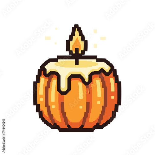 Pixel Art Pumpkin Candle - A Spooky and Festive Delight.