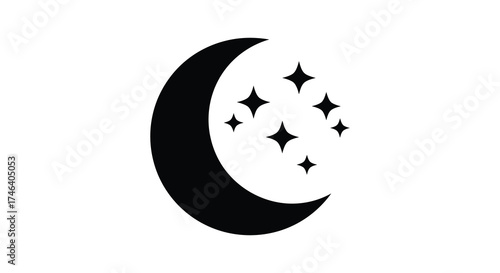 Crescent moon and stars celestial night sky symbol graphic design element for dreamy and mystical concepts silhouette
