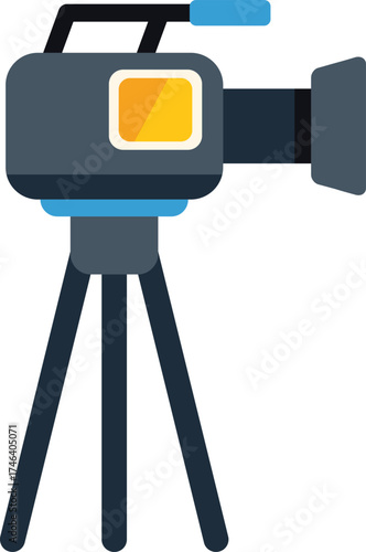 Professional video camera is securely mounted on a tripod, ready to capture high quality footage