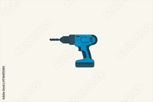 Flat vector illustration of a electric cordless drill, isolated on white background. Ideal for construction, DIY projects, repair tools, and industrial icons.