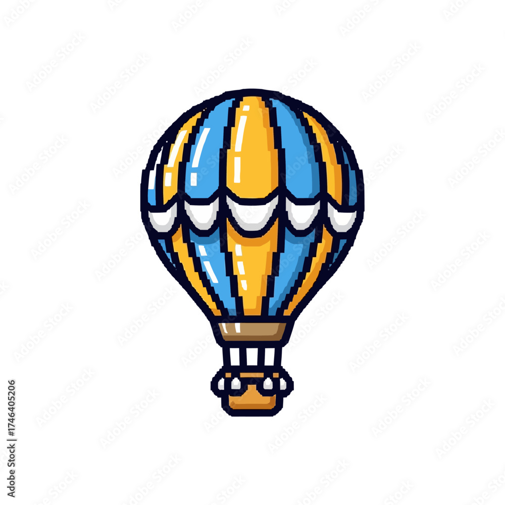 Naklejka premium Pixel Art Hot Air Balloon Illustration.