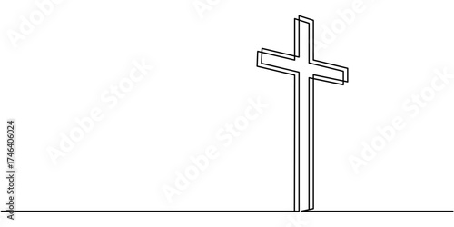Christian cross, crucifix continuous single line drawing. Traditional religion symbol. Church sign cross one line art hand drawn. Vector illustration Editable stroke