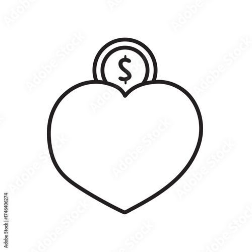 Heart Piggy Bank. Outline design of a heart-shaped piggy bank. Vector illustration for saving and donation.
