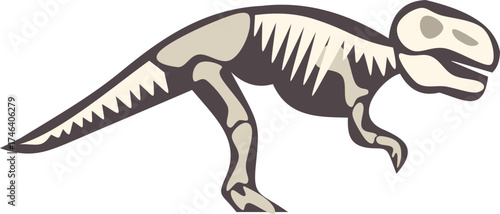 Side view of a tyrannosaurus rex skeleton walking, ideal for educational or prehistoric themed projects