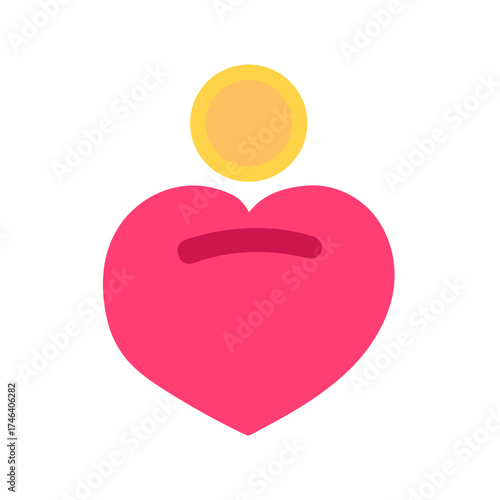 Heart Piggy Bank: Minimal design of a heart-shaped piggy bank. Simple vector illustration for saving and donation. Design on white background.