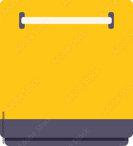 Modern yellow dishwasher washing dirty dishes, plates and cutlery, kitchen appliance for cleaning