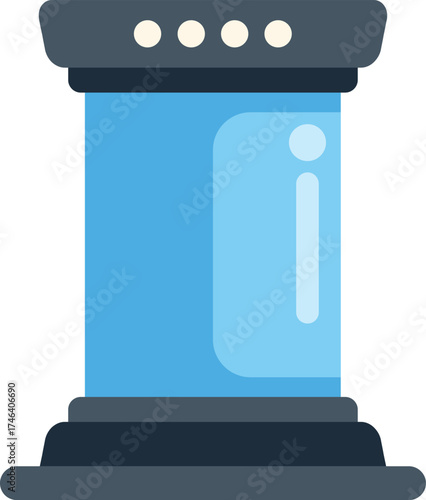 Futuristic teleportation device generating a glowing blue energy portal, promising instantaneous interstellar travel to distant galaxies