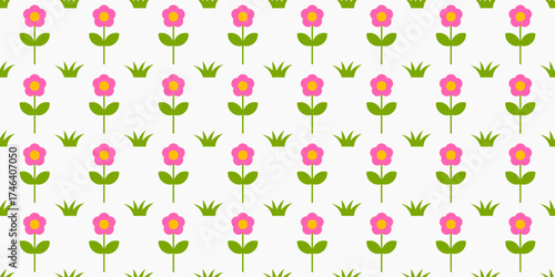Pink flowers garden seamless pattern. Cute floral pattern for textile, wallpaper, wrapping paper or background. Vector illustration.