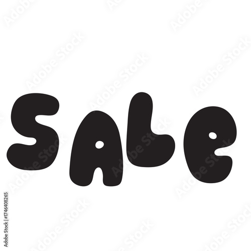 Sale hand drawn lettering design. Cute bubble doodle typography for shopping, discount, promotion, marketing banner, or retail poster. Black and white vector word art.
