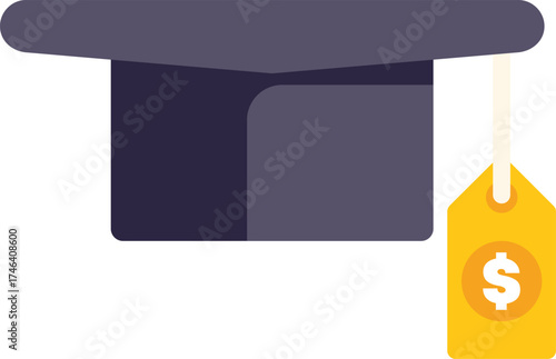 Graduation cap with dollar sign price tag representing the increasing cost of education and student loan debt