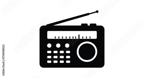 Retro portable radio icon with antenna and tuning dial simple electronic device silhouette silhouette