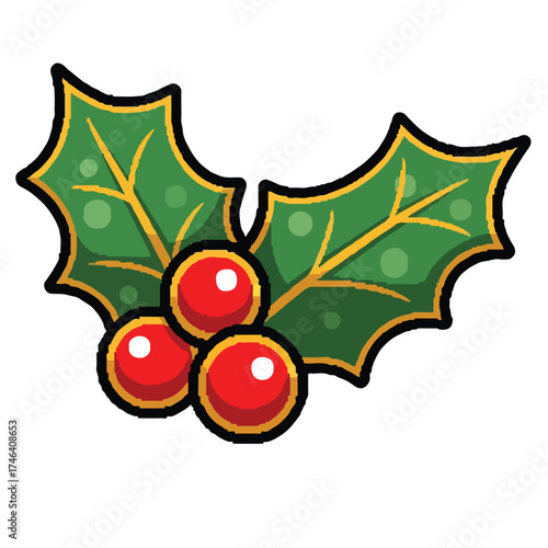 Christmas Holly Leaves and Berries Icon.
