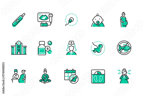 Pregnancy - set of line design style icons