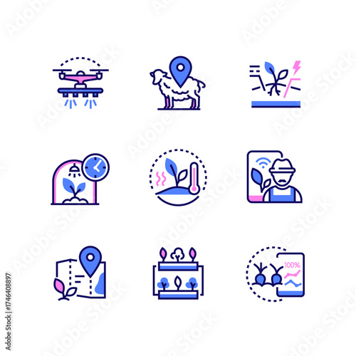 Smart farm - modern colorful line design style icons