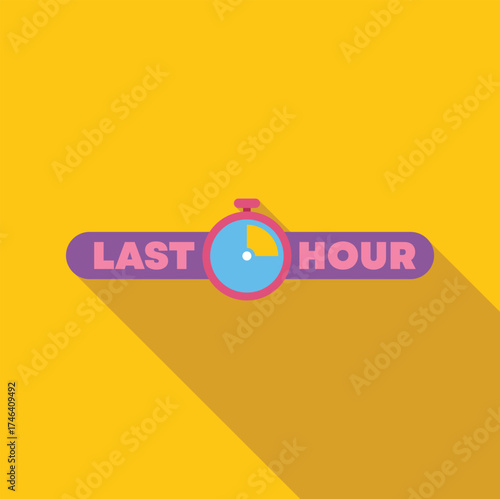 Stopwatch is showing last hour with purple banner and yellow background