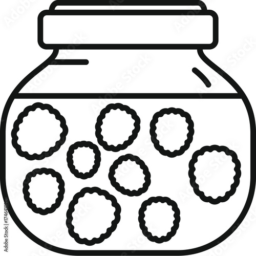 Outline icon of round food being preserved in a glass jar with closed lid, ideal for food storage