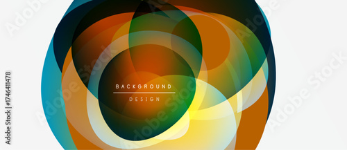 Abstract circular design. Overlapping colorful layers create dynamic visual effect. Modern background element for projects.