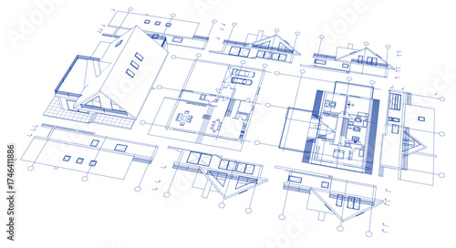 house architectural project sketch 3d illustration	
