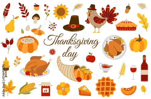 Thanksgiving day decorative design elements