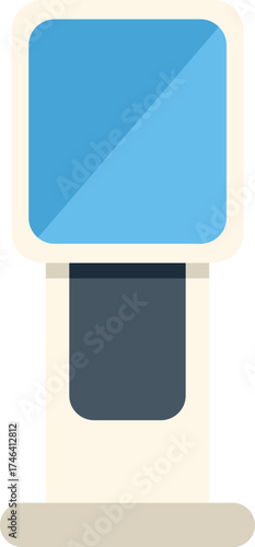 Payment terminal with blue screen showing payment information, isolated on white background