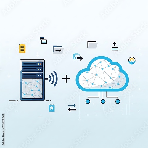 Modern illustration of cloud storage and server communication technology.