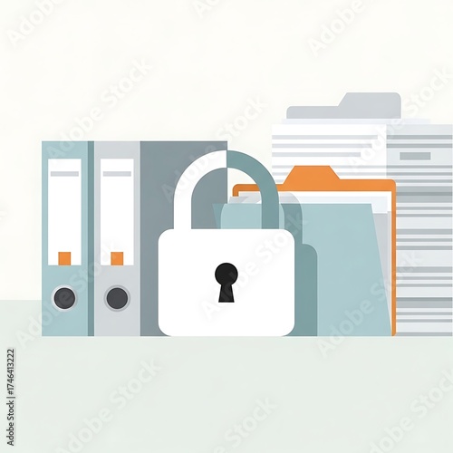 Secure data storage and protection with padlock and files.