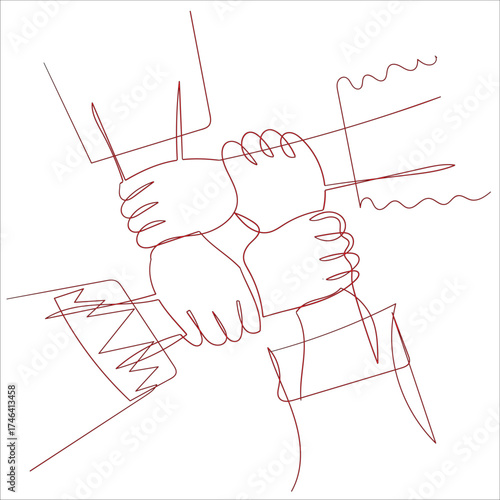 hand drawn doodle hand holding each other hand symbol for teamwork and friendship illustration in continuous line drawing