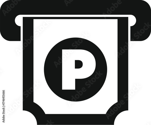 Parking ticket with letter p being inserted into parking meter, representing payment for parking space