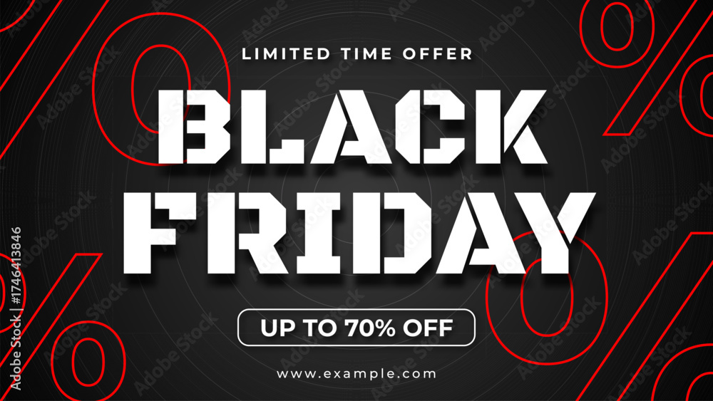 Obraz premium Online Shopping Black Friday Discount Banner for Web and Mobile Advertising Campaigns. Clean digital Black Friday banner designed for online shopping platforms and app promotions with modern visuals.