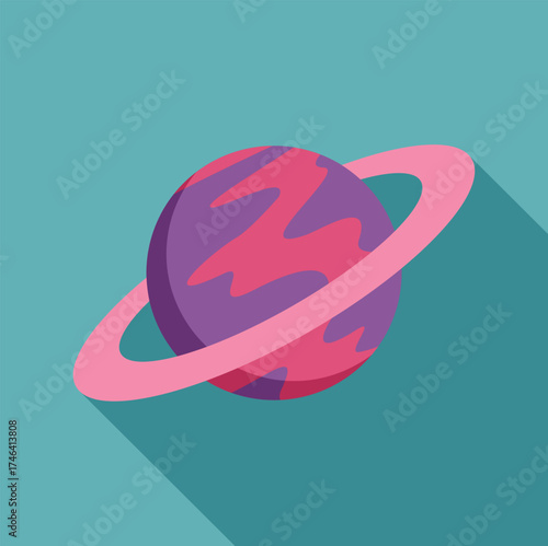 Planet rotating in space with rings, science fiction illustration