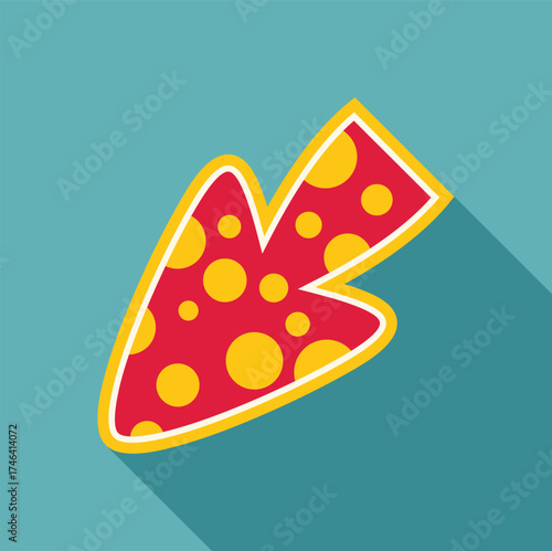 Red arrow with yellow polka dots pointing left, casting a long shadow on a teal background