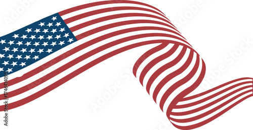 American flag banner background with red and white stripes and blue star field, symbolizing USA patriotism and unity.