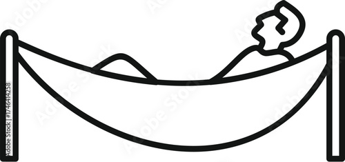 Simple hammock icon with man relaxing lying inside